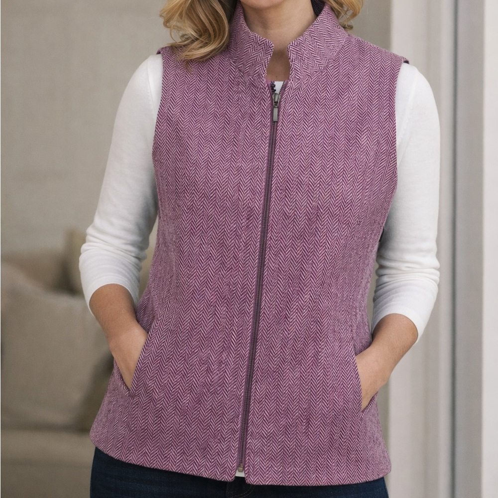COLDWATER CREEK NWT Wool Blend Herringbone Zip Vest | Purple/Mauve | Fully Lined